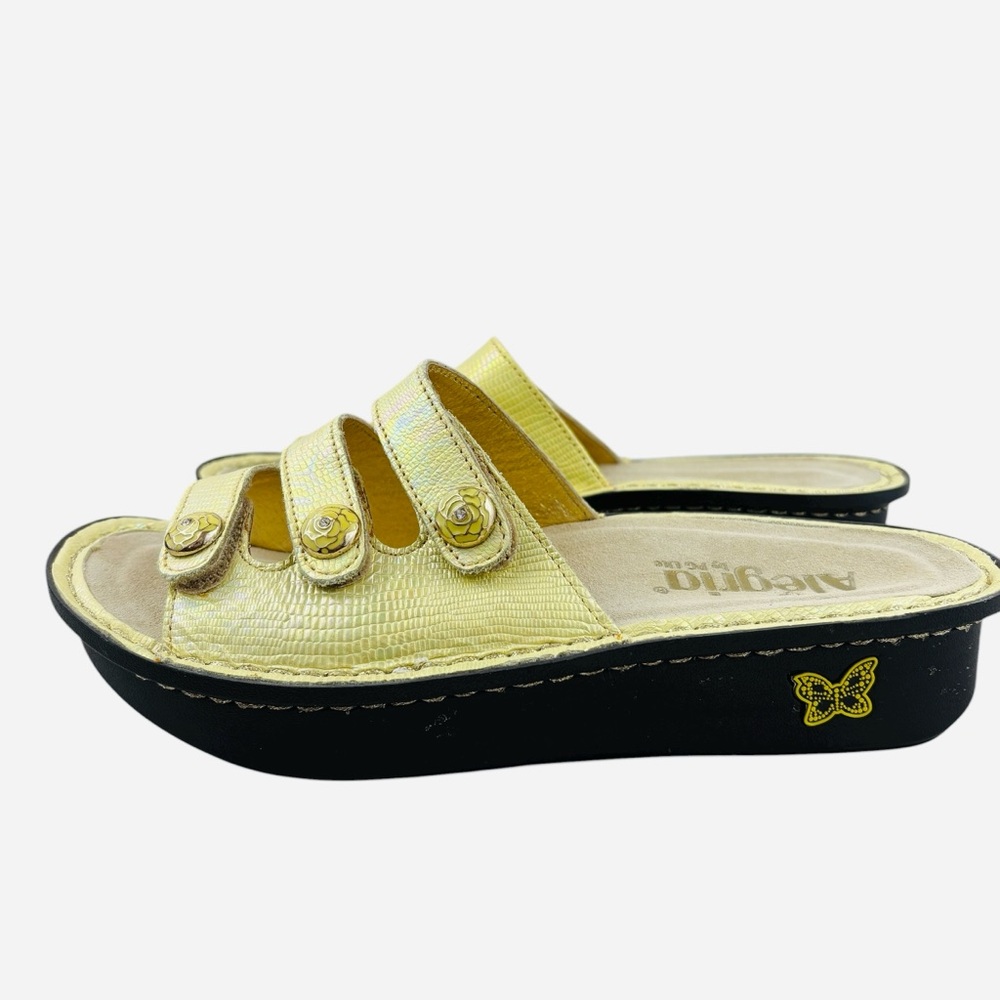 Alegria Fiona Soft Yellow Leather Iridescent Comfort Slip On Sandals 38 - Picture 2 of 10